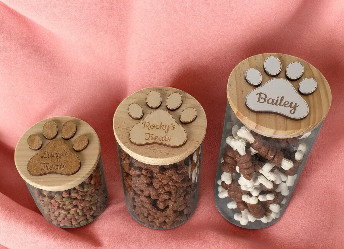 PORTA SNACK VETRO CON TAPPO IN LEGNO CON ZAMPA