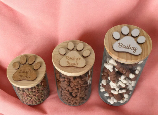 PORTA SNACK VETRO CON TAPPO IN LEGNO CON ZAMPA